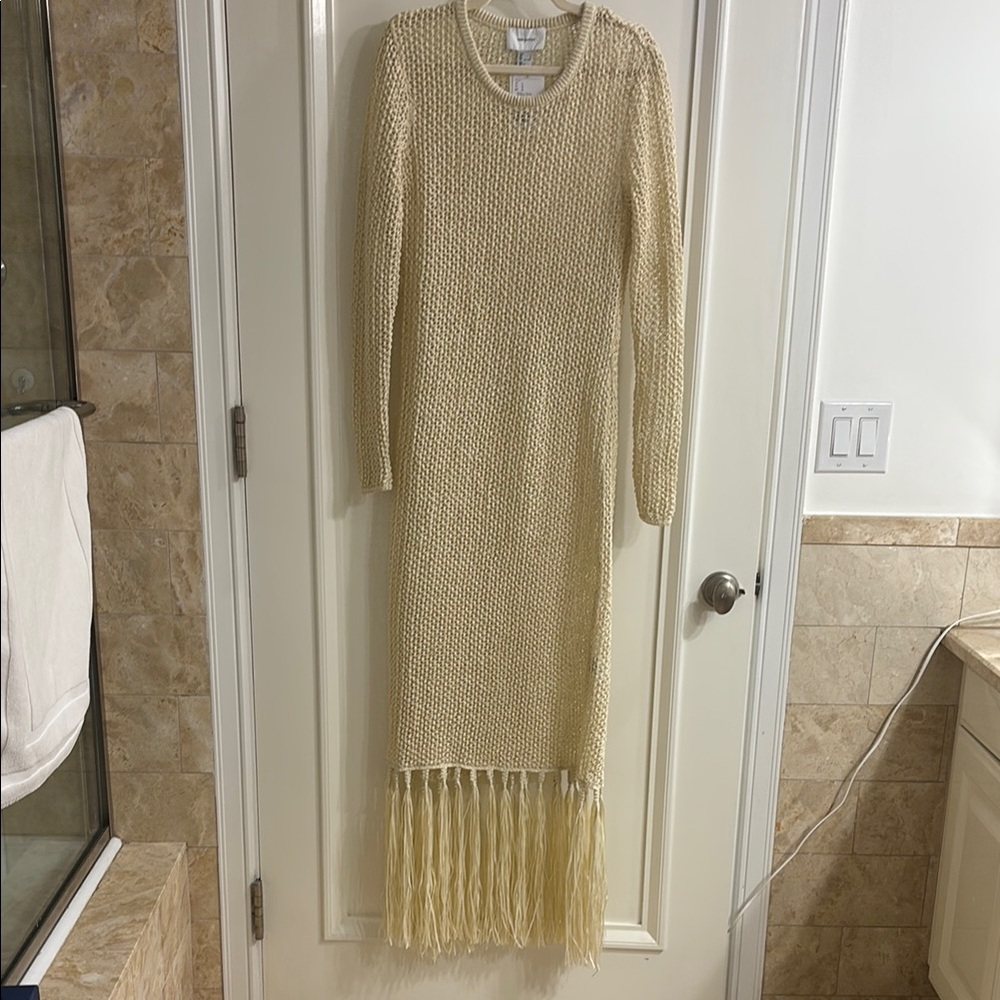 H&M 2025 Edition Cream Knit Dress with Fringe — Sz L